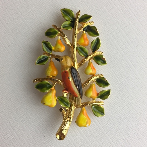Vintage Cadoro Partridge In A Pear Tree Brooch - Picture 2 of 8